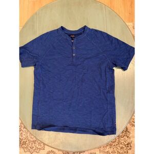 Good Man Brand Mens Blue Slub Cotton Short Sleeve Henley Shirt Large L Raglan